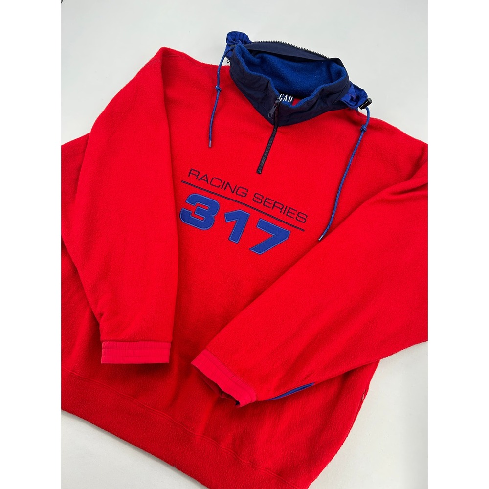 Vintage Gap Racing Series 317 Fleece Pullover Mens XL Quarter Zip Hooded